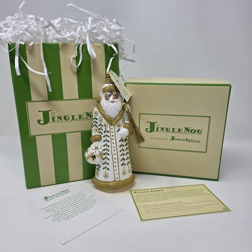 JingleNog Claus De Flores White Robe Ornament #80575 Hand Blown Painted ~ Poland
